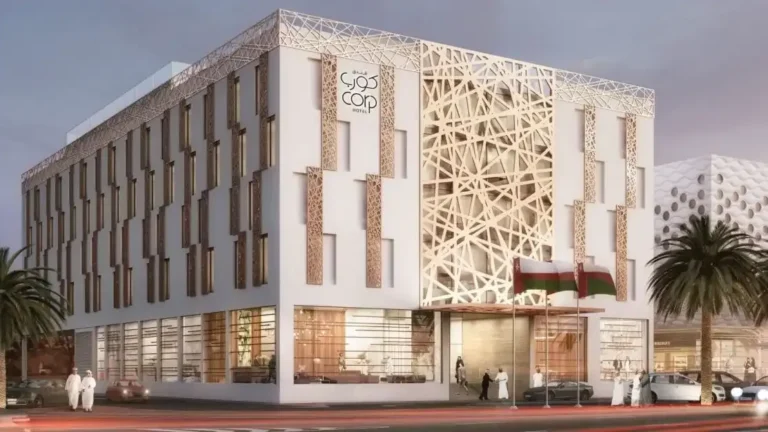 Al Muzn Hotel with a patterned screen façade, Al Mawaleh