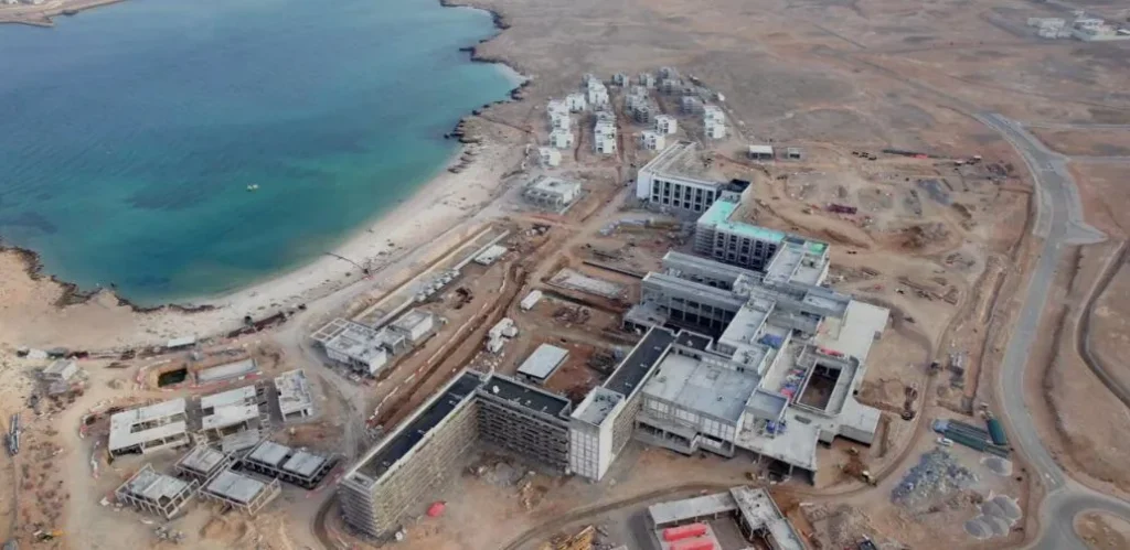 Aerial view of The Chedi Sur during construction