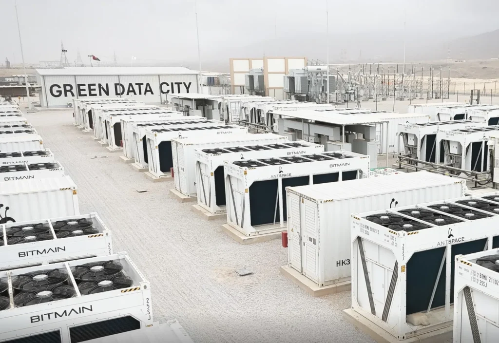 Rows of containerised data modules at Green Data City, Salalah